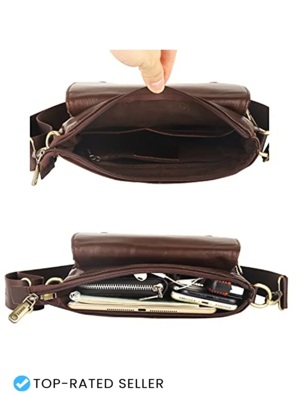 Genuine Leather Messenger Bag Sling Crossbody Shoulder Bag Travel Work